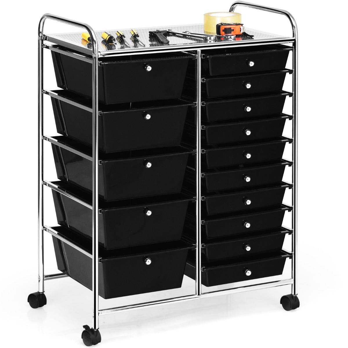 15 Drawer Rolling Storage Cart with Wheels for Home Office Black