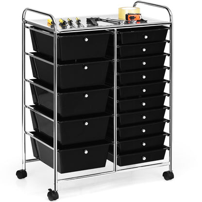 15 Drawer Rolling Storage Cart with Wheels for Home Office Black