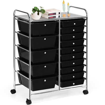 15 Drawer Rolling Storage Cart with Wheels for Home Office Black