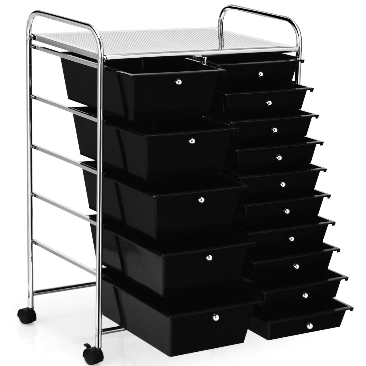 15 Drawer Rolling Storage Cart with Wheels for Home Office Black
