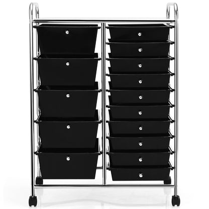 15 Drawer Rolling Storage Cart with Wheels for Home Office Black