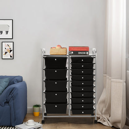 15 Drawer Rolling Storage Cart with Wheels for Home Office Black