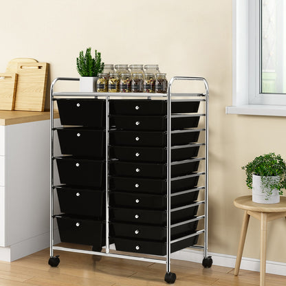 15 Drawer Rolling Storage Cart with Wheels for Home Office Black