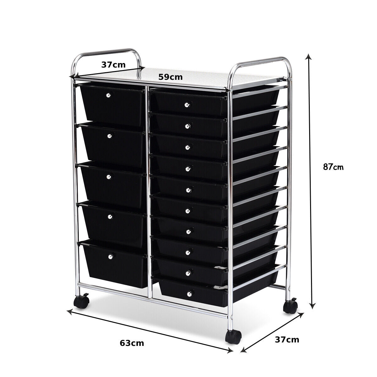 15 Drawer Rolling Storage Cart with Wheels for Home Office Black