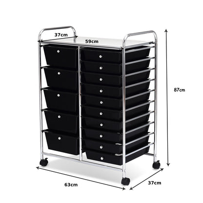15 Drawer Rolling Storage Cart with Wheels for Home Office Black