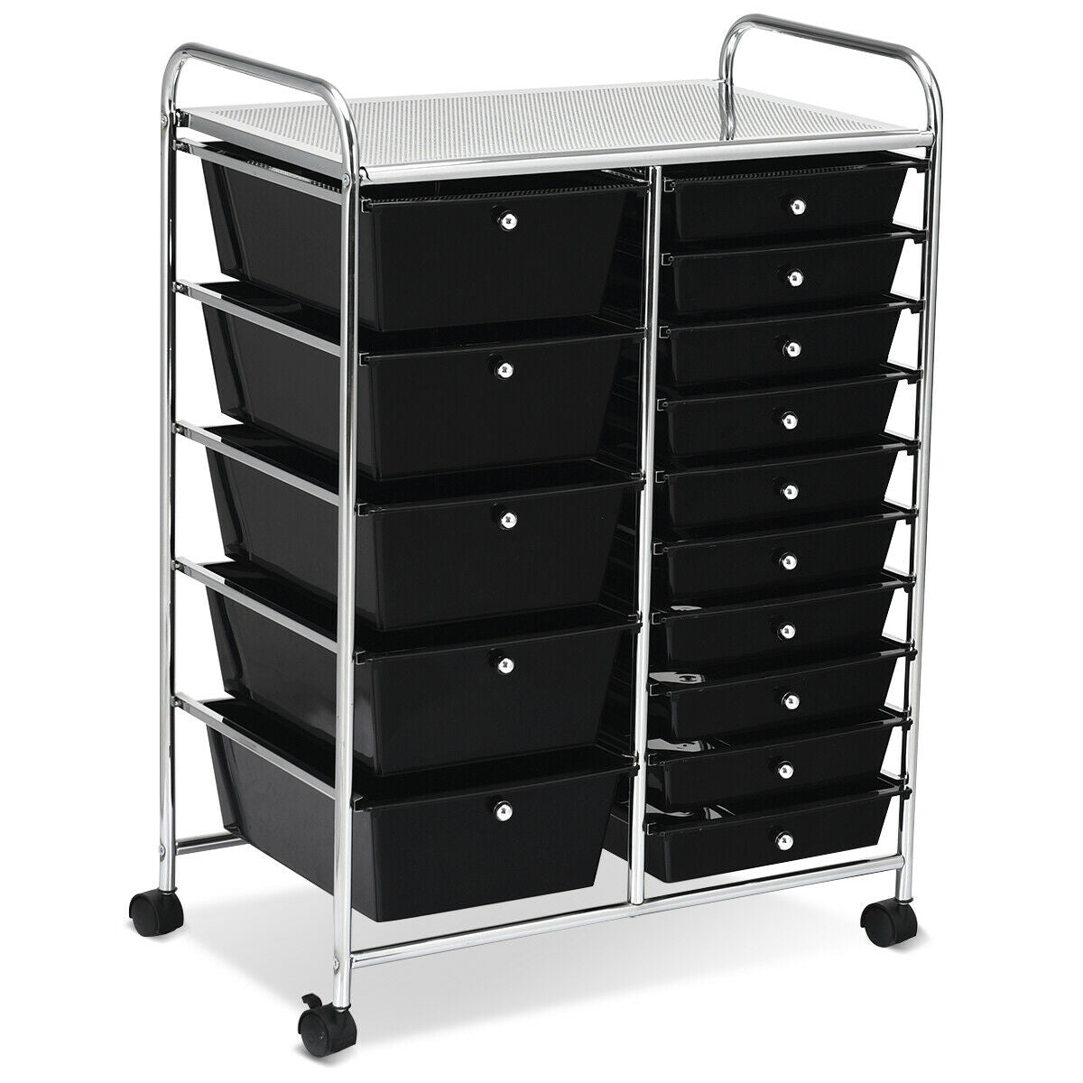 15 Drawer Rolling Storage Cart with Wheels for Home Office Black