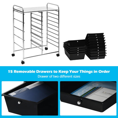 15 Drawer Rolling Storage Cart with Wheels for Home Office Black