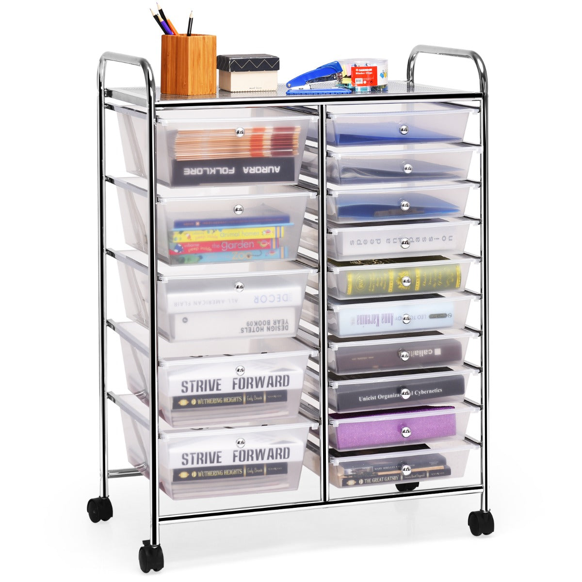 15 Drawer Rolling Storage Cart with Wheels for Home Office Clear