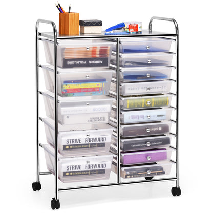 15 Drawer Rolling Storage Cart with Wheels for Home Office Clear