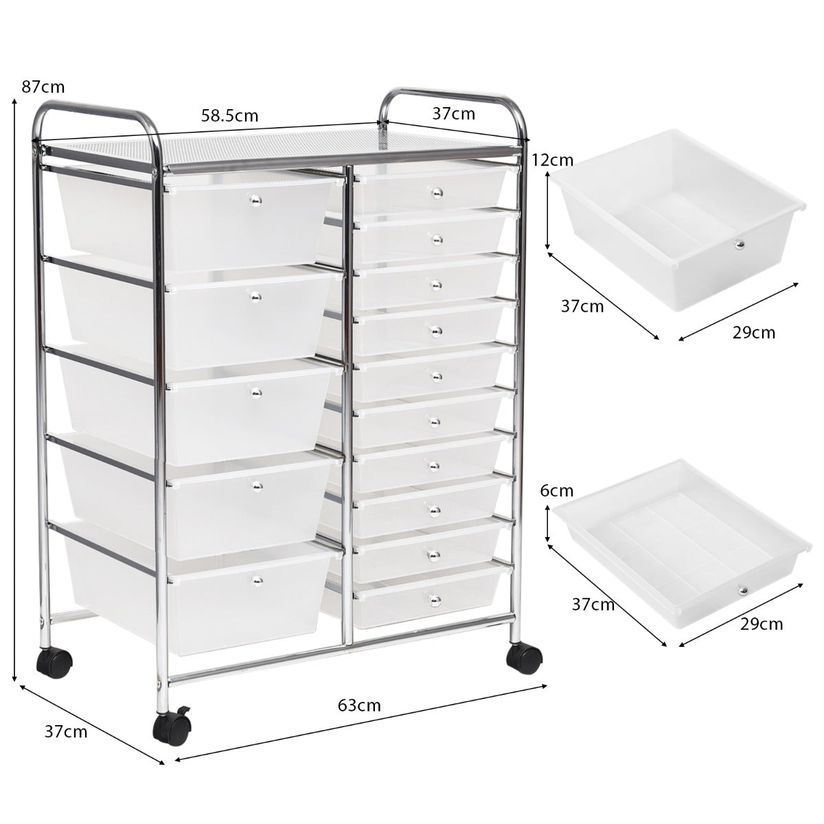 15 Drawer Rolling Storage Cart with Wheels for Home Office Clear