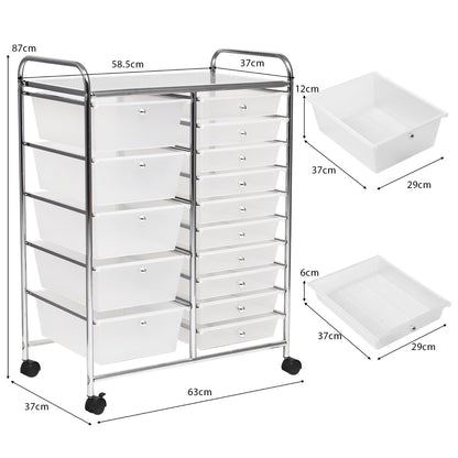 15 Drawer Rolling Storage Cart with Wheels for Home Office Clear