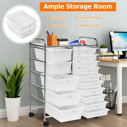15 Drawer Rolling Storage Cart with Wheels for Home Office Clear