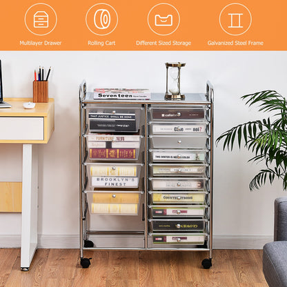 15 Drawer Rolling Storage Cart with Wheels for Home Office Clear