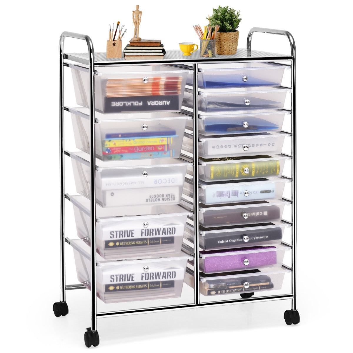 15 Drawer Rolling Storage Cart with Wheels for Home Office Clear