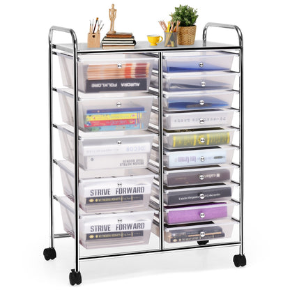 15 Drawer Rolling Storage Cart with Wheels for Home Office Clear