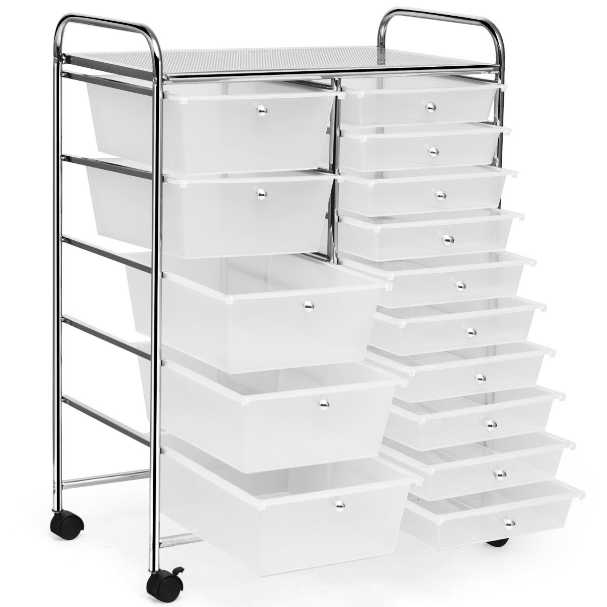 15 Drawer Rolling Storage Cart with Wheels for Home Office Clear
