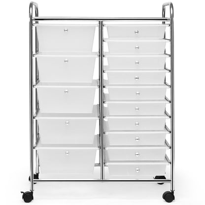 15 Drawer Rolling Storage Cart with Wheels for Home Office Clear