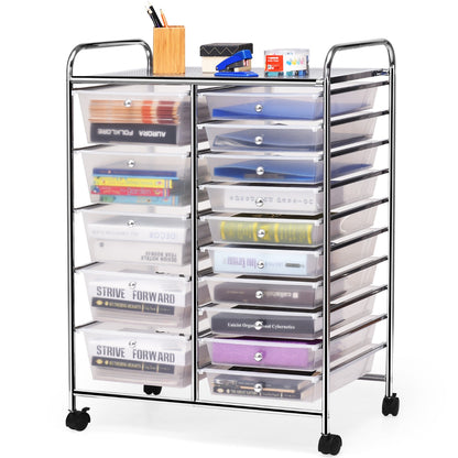 15 Drawer Rolling Storage Cart with Wheels for Home Office Clear