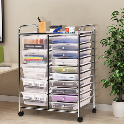 15 Drawer Rolling Storage Cart with Wheels for Home Office Clear