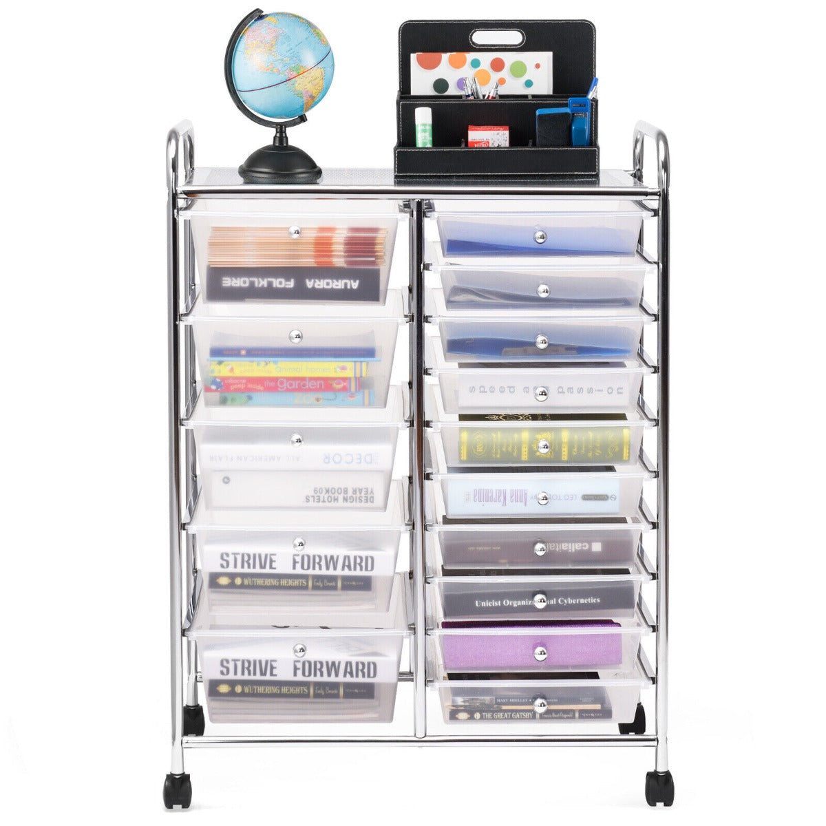 15 Drawer Rolling Storage Cart with Wheels for Home Office Clear