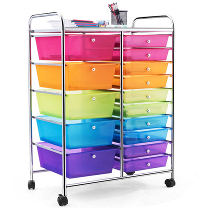 15 Drawer Rolling Storage Cart with Wheels for Home Office Multi-color
