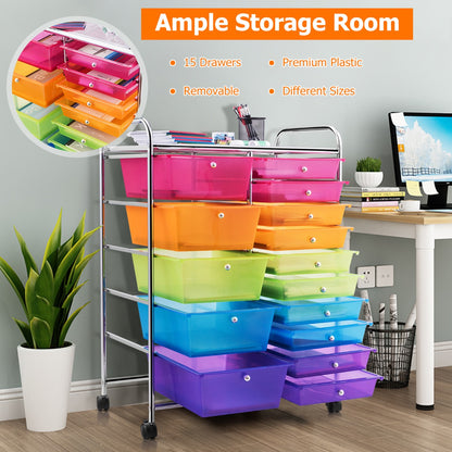15 Drawer Rolling Storage Cart with Wheels for Home Office Multi-color