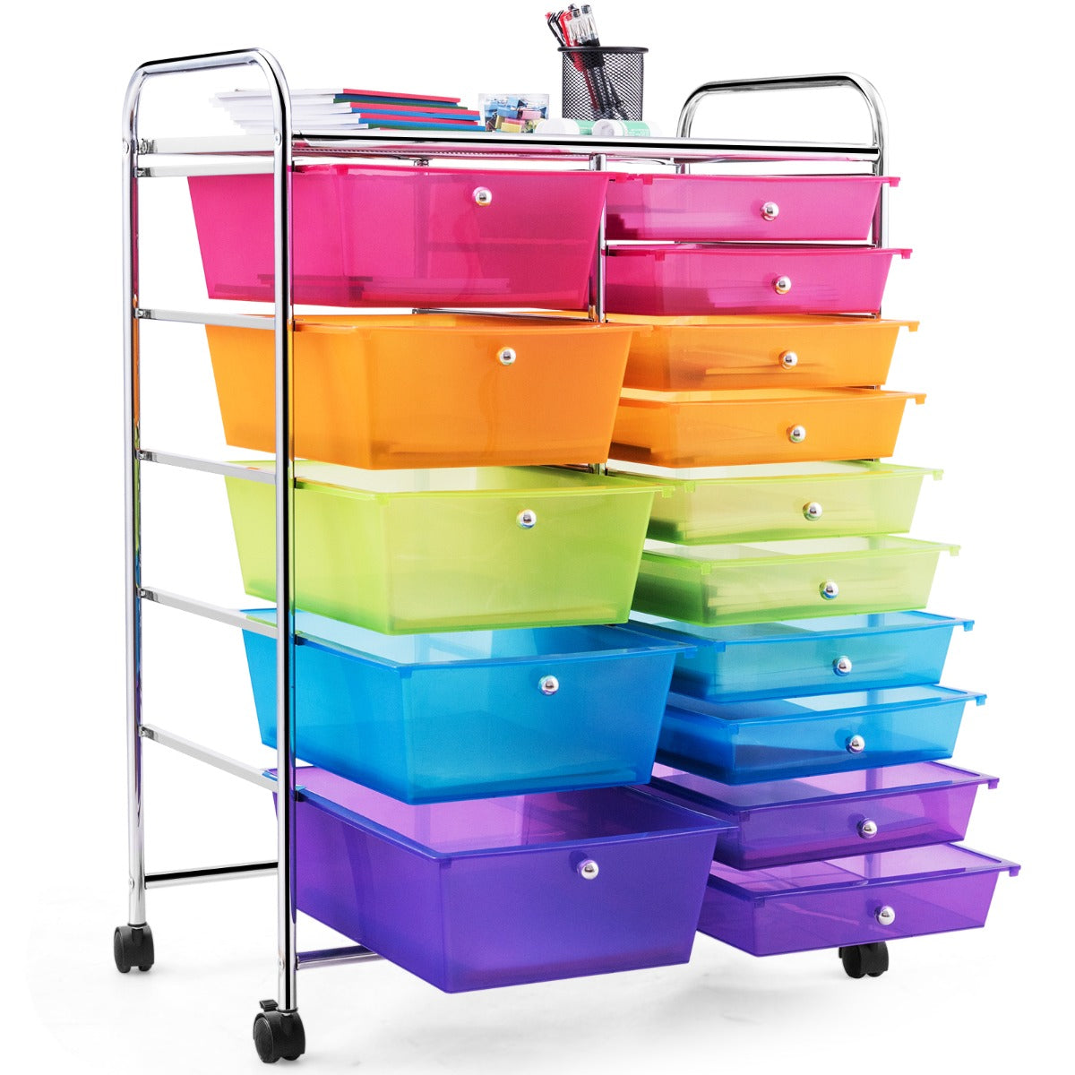 15 Drawer Rolling Storage Cart with Wheels for Home Office Multi-color