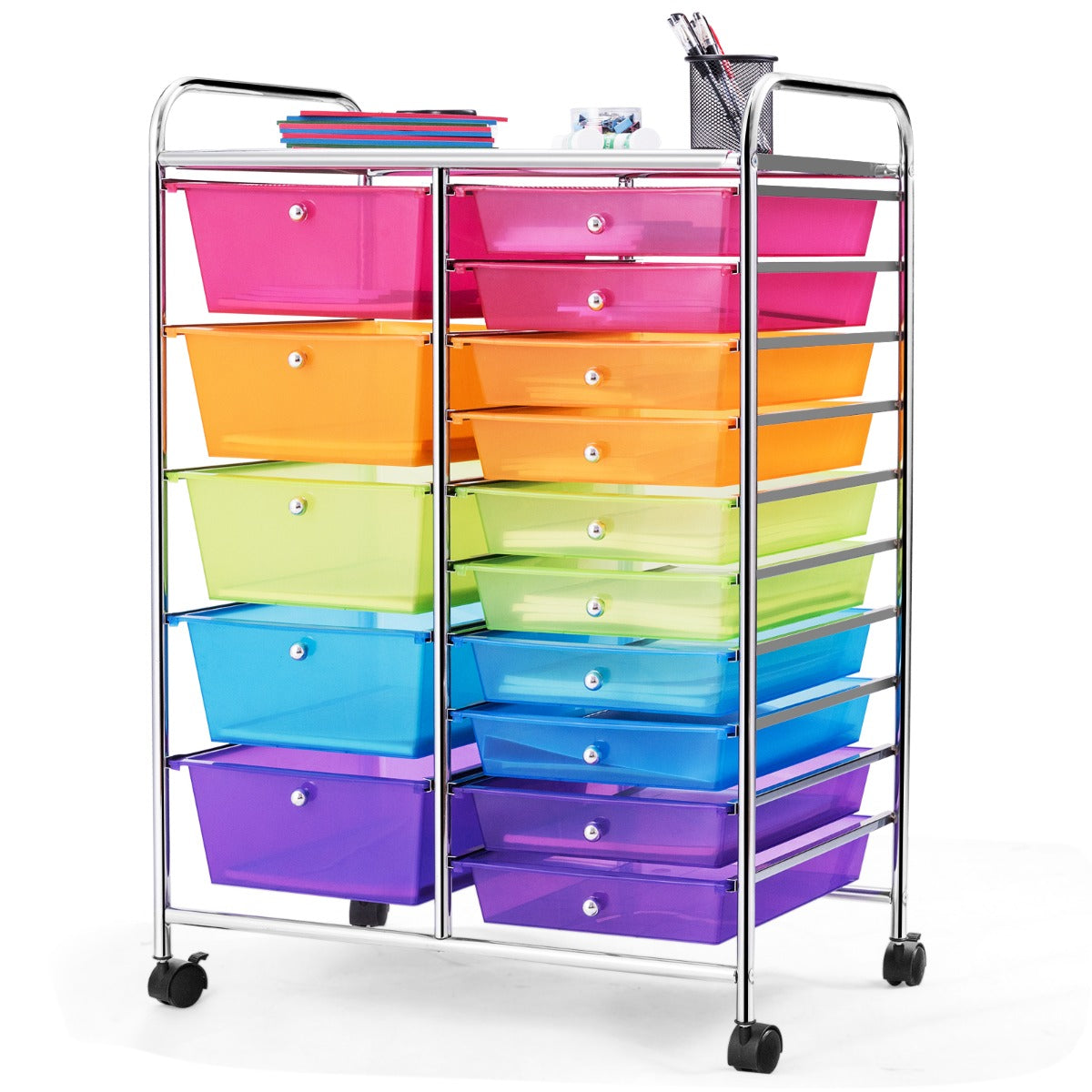 15 Drawer Rolling Storage Cart with Wheels for Home Office Multi-color