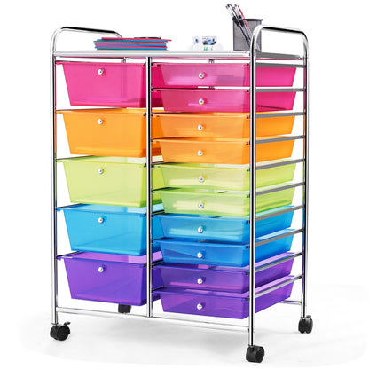 15 Drawer Rolling Storage Cart with Wheels for Home Office Multi-color