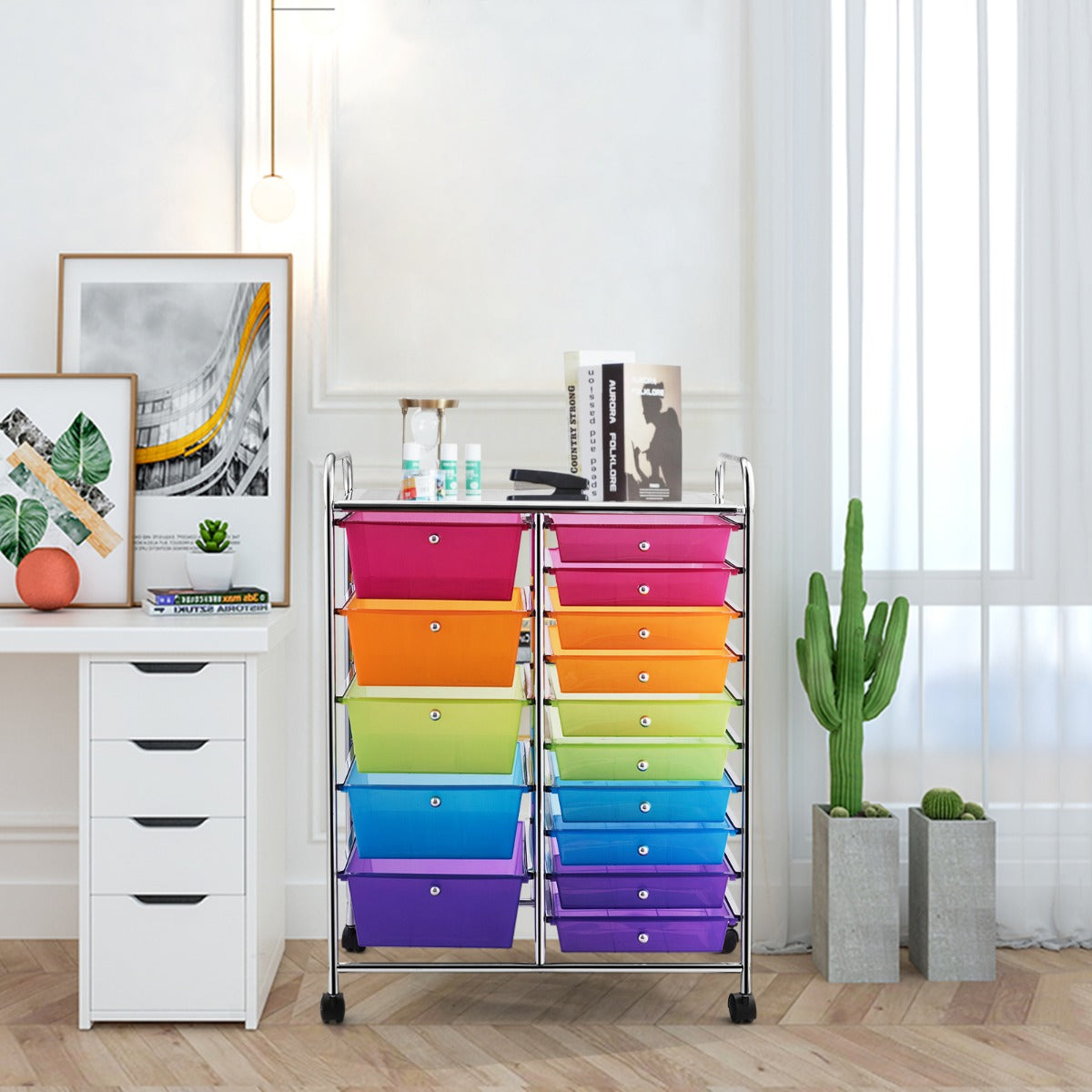 15 Drawer Rolling Storage Cart with Wheels for Home Office Multi-color
