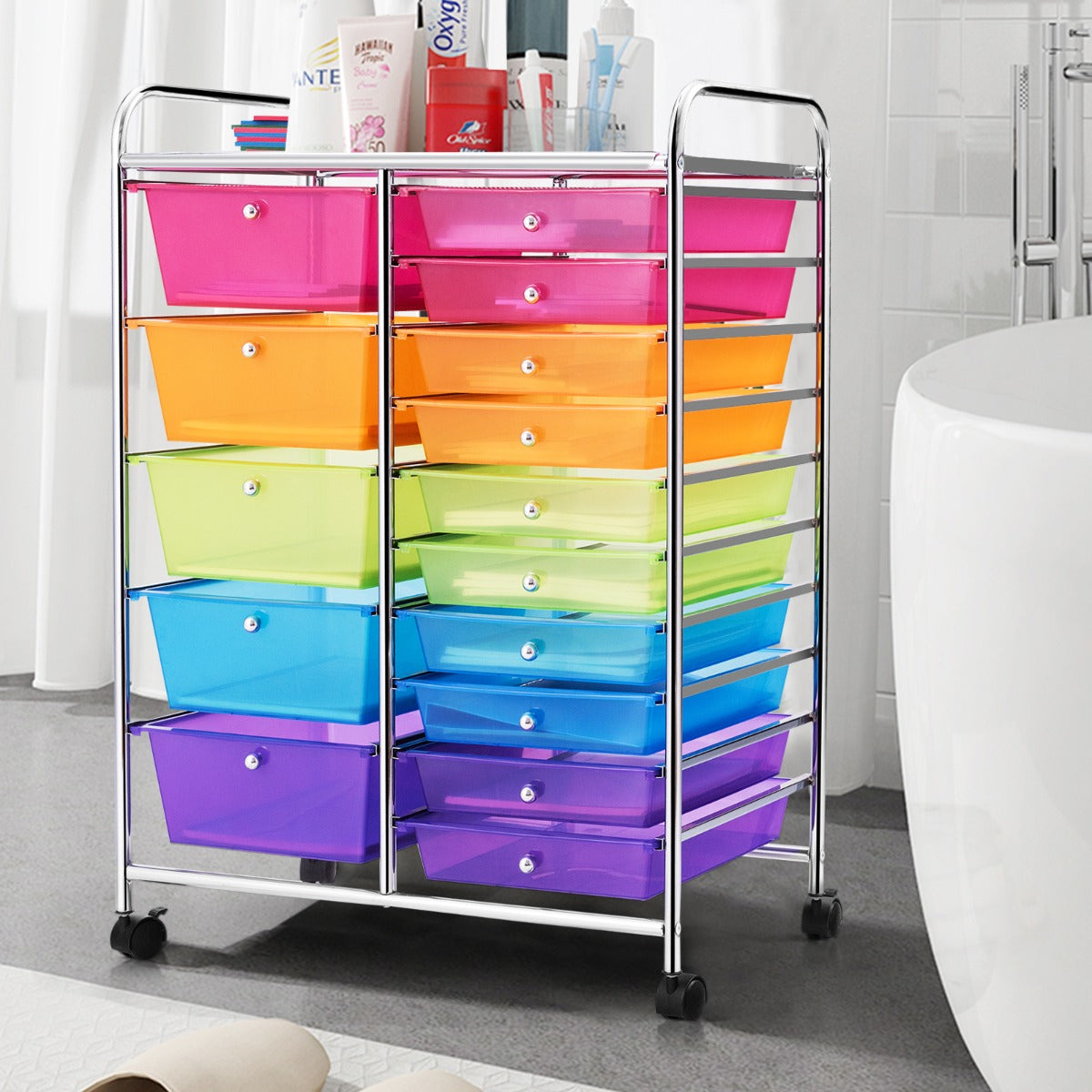 15 Drawer Rolling Storage Cart with Wheels for Home Office Multi-color