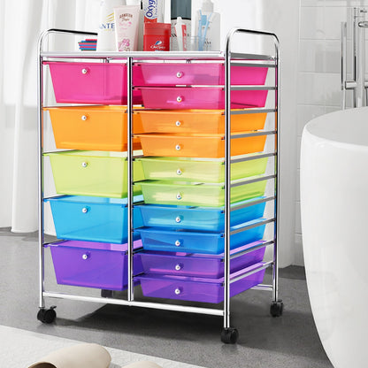 15 Drawer Rolling Storage Cart with Wheels for Home Office Multi-color