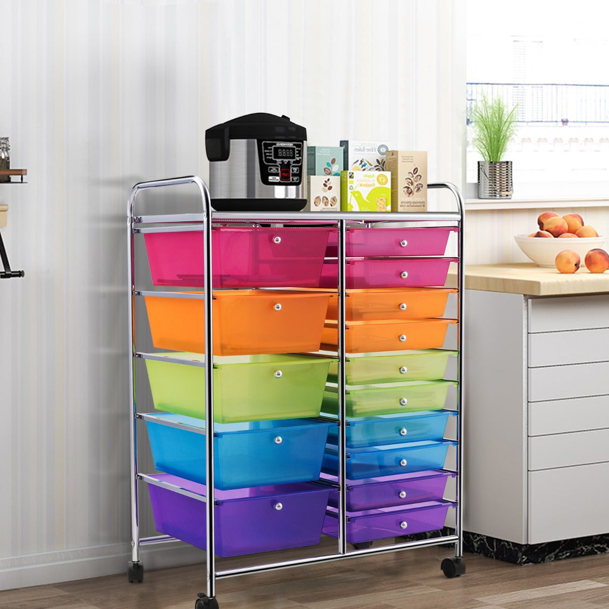 15 Drawer Rolling Storage Cart with Wheels for Home Office Multi-color