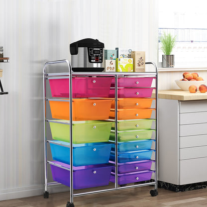 15 Drawer Rolling Storage Cart with Wheels for Home Office Multi-color