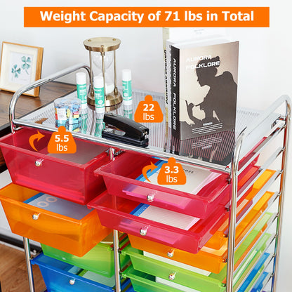 15 Drawer Rolling Storage Cart with Wheels for Home Office Multi-color