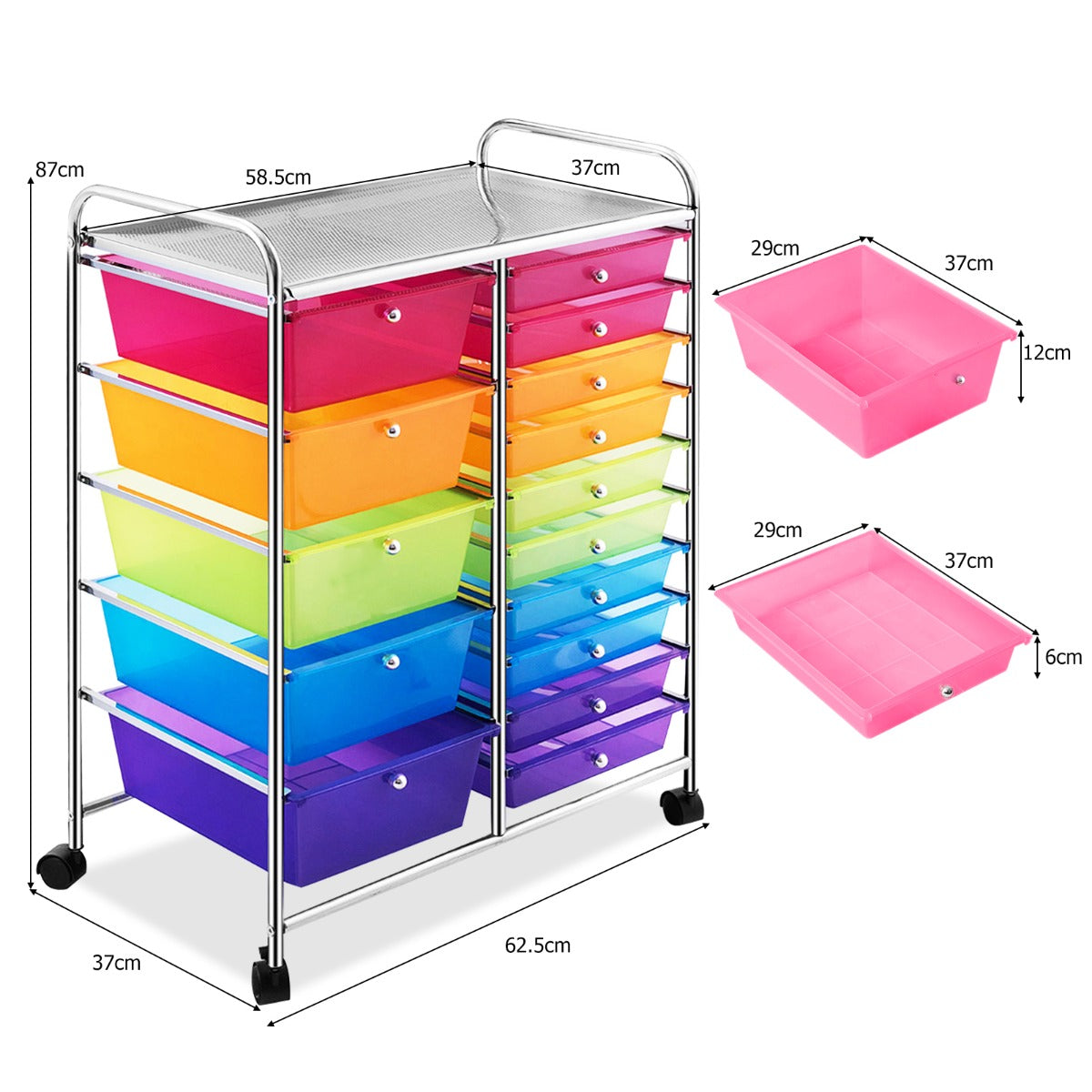 15 Drawer Rolling Storage Cart with Wheels for Home Office Multi-color