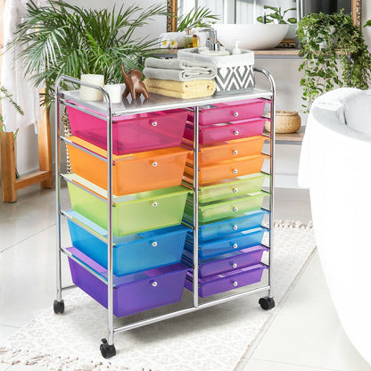 15 Drawer Rolling Storage Cart with Wheels for Home Office Multi-color