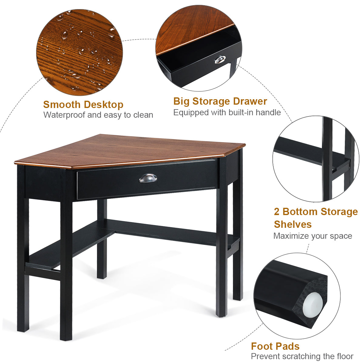 Costway Corner Computer Desk with Drawer &amp;amp; Shelves for Office Brown