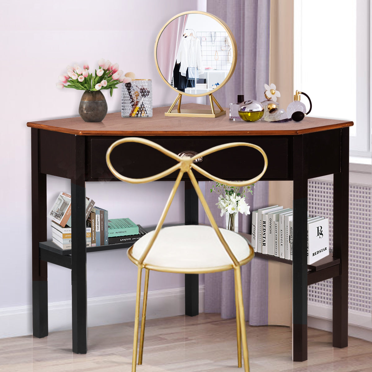 Vintage corner desk works as a computer desk, writing table, telephone table or vanity