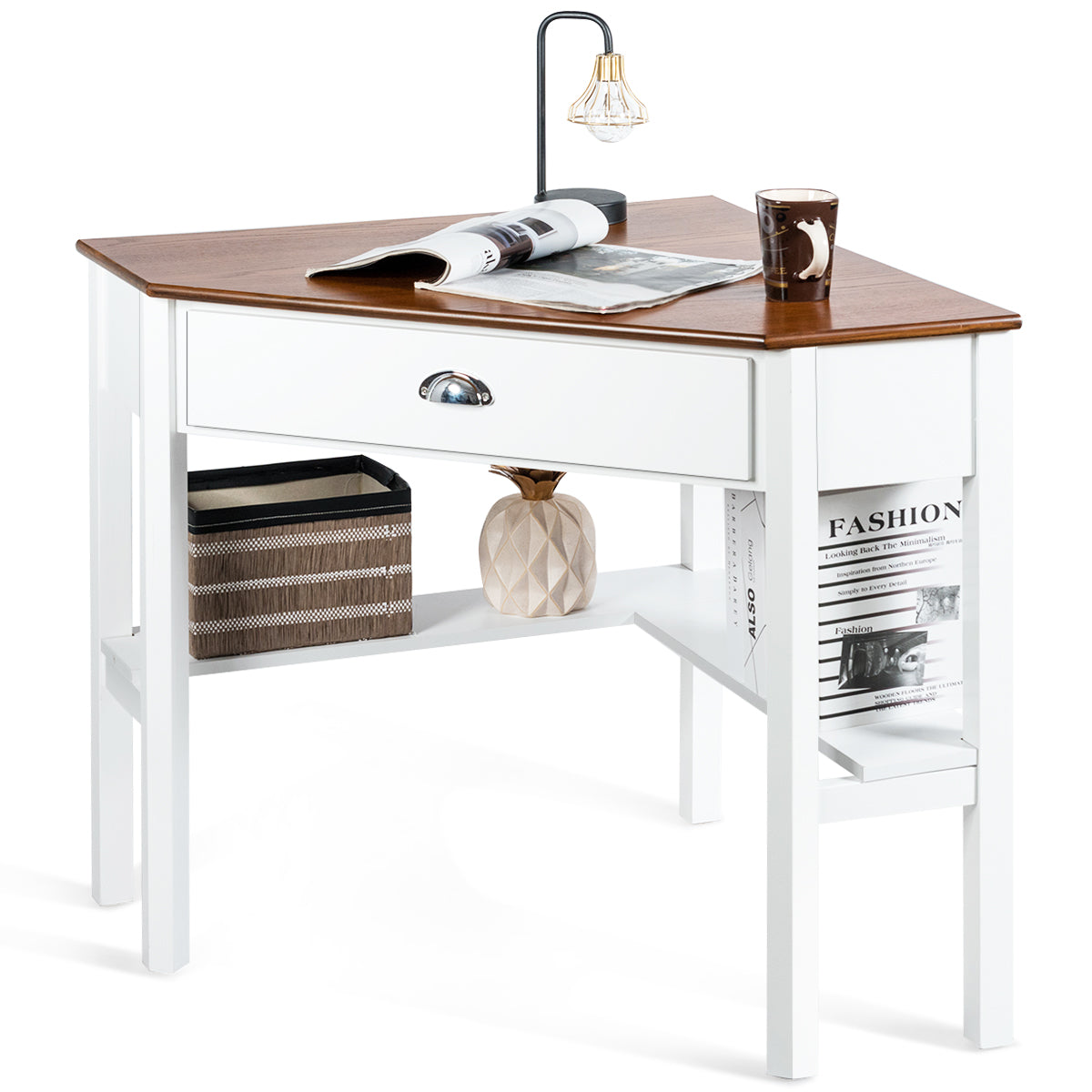 Elegant bedroom corner table maximizes floor space without crowding the room