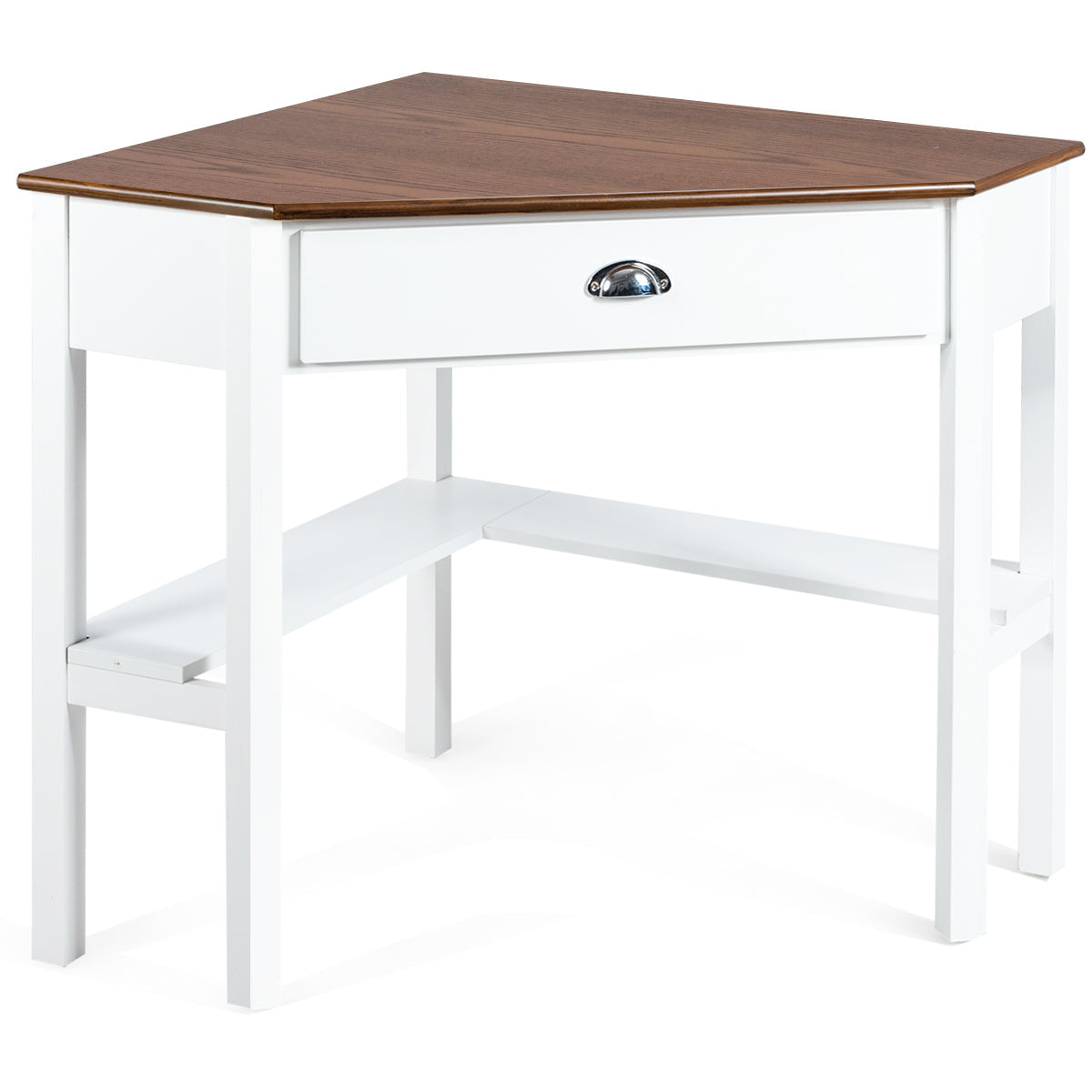 Space-saving computer desk with spacious tabletop, pull-out drawer and bottom open shelf
