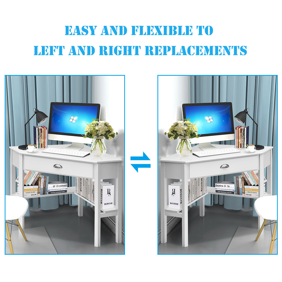 Corner Computer Desk with Drawer &amp;amp; Shelves for Office-White