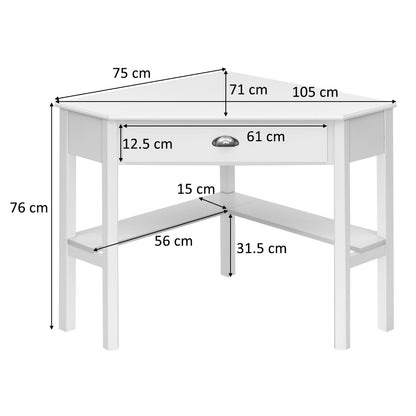 Corner Computer Desk with Drawer &amp;amp; Shelves for Office-White