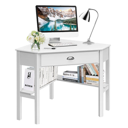 Corner Computer Desk with Drawer &amp;amp; Shelves for Office-White