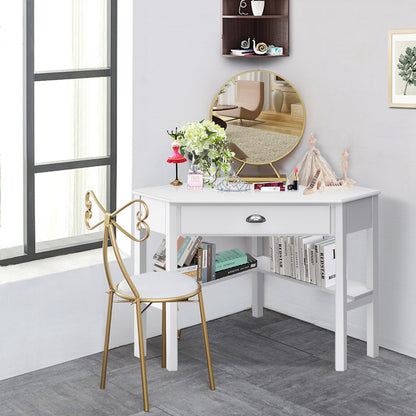 Corner Computer Desk with Drawer &amp;amp; Shelves for Office-White