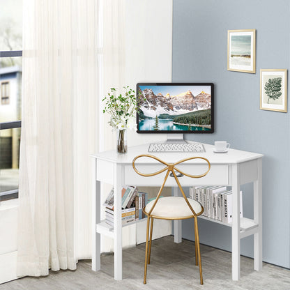 Corner Computer Desk with Drawer &amp;amp; Shelves for Office-White