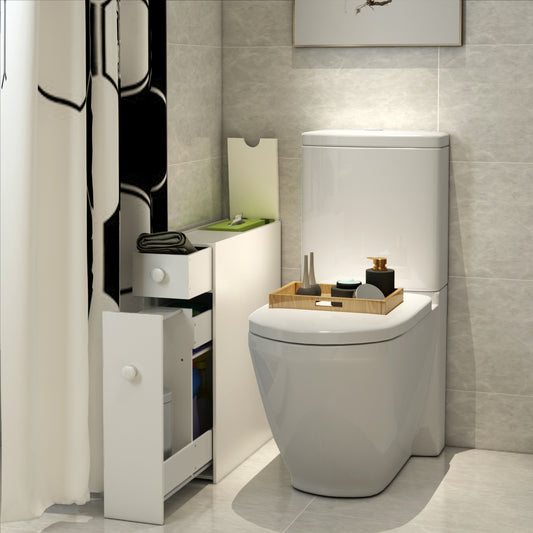 Costway Freestanding  Slim Bathroom Storage Cabinet with Slide-out Drawers for Small/ Narrow Bathroom-White