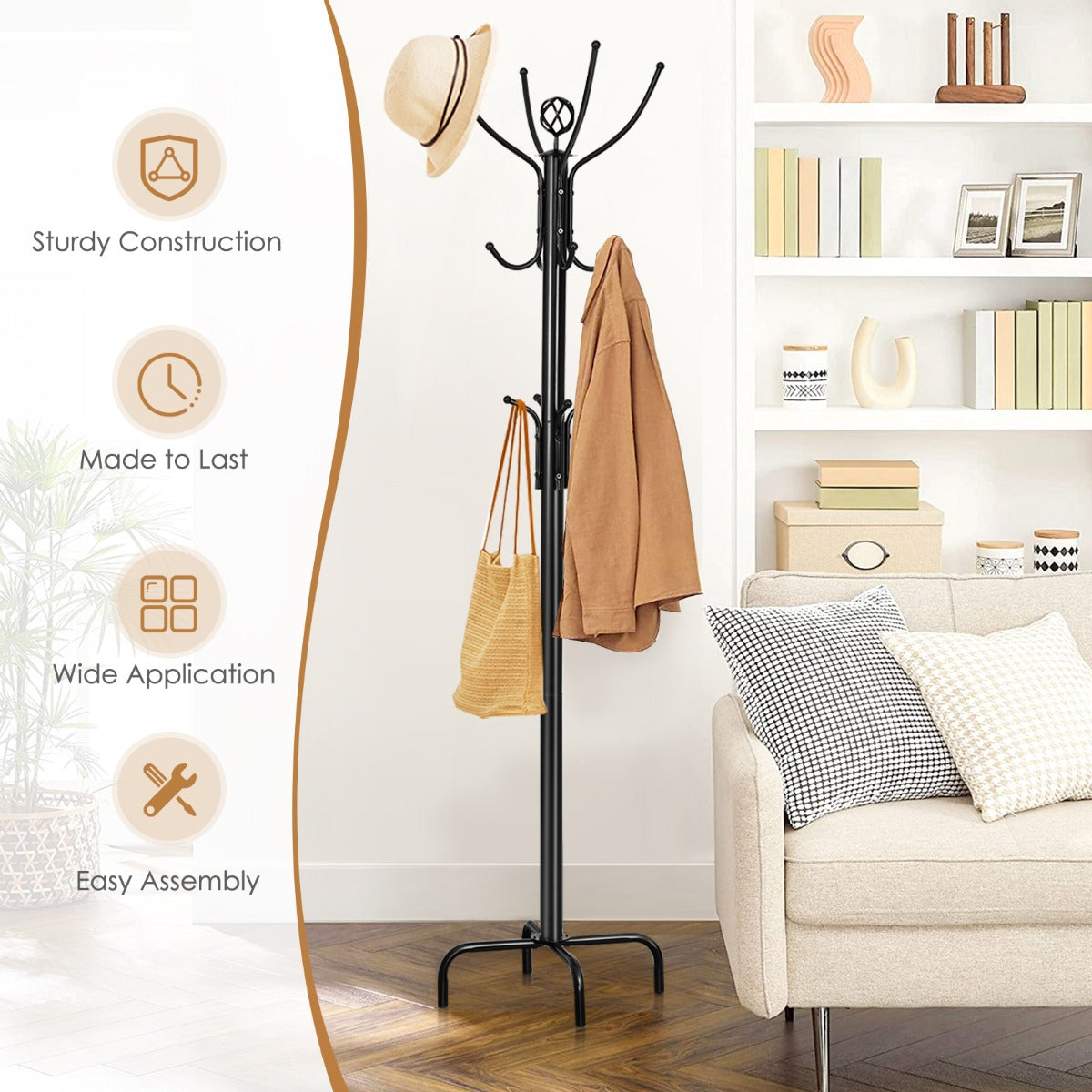 Costway Modern 12 Hook Coat Rack with Steel Frame for Entryway