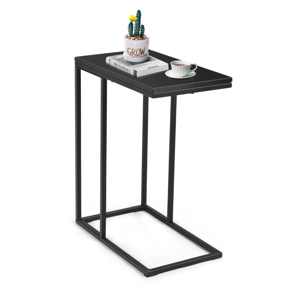 Costway Industrial C-Shaped Narrow End Side Table & Rectangle Tabletop