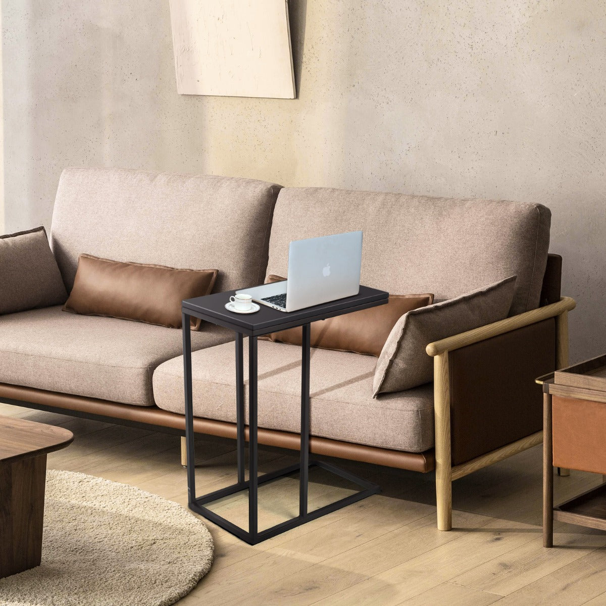 Costway Industrial C-Shaped Narrow End Side Table & Rectangle Tabletop